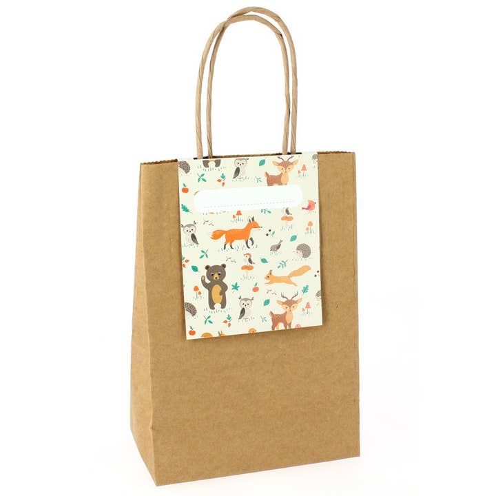 Recycelbare Geschenktüte mit Waldtier-Motiven und Namensfeld