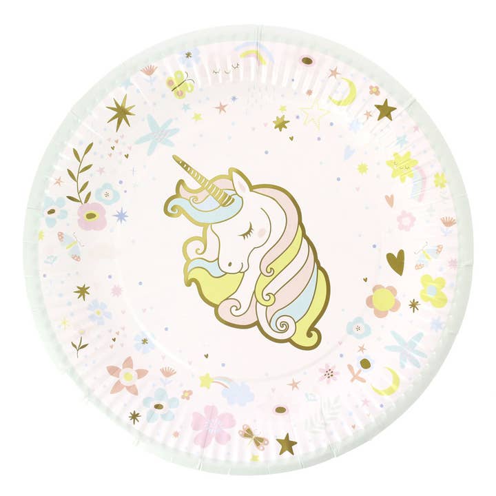 Recycelbarer Pappteller mit Einhorn-Motiv.